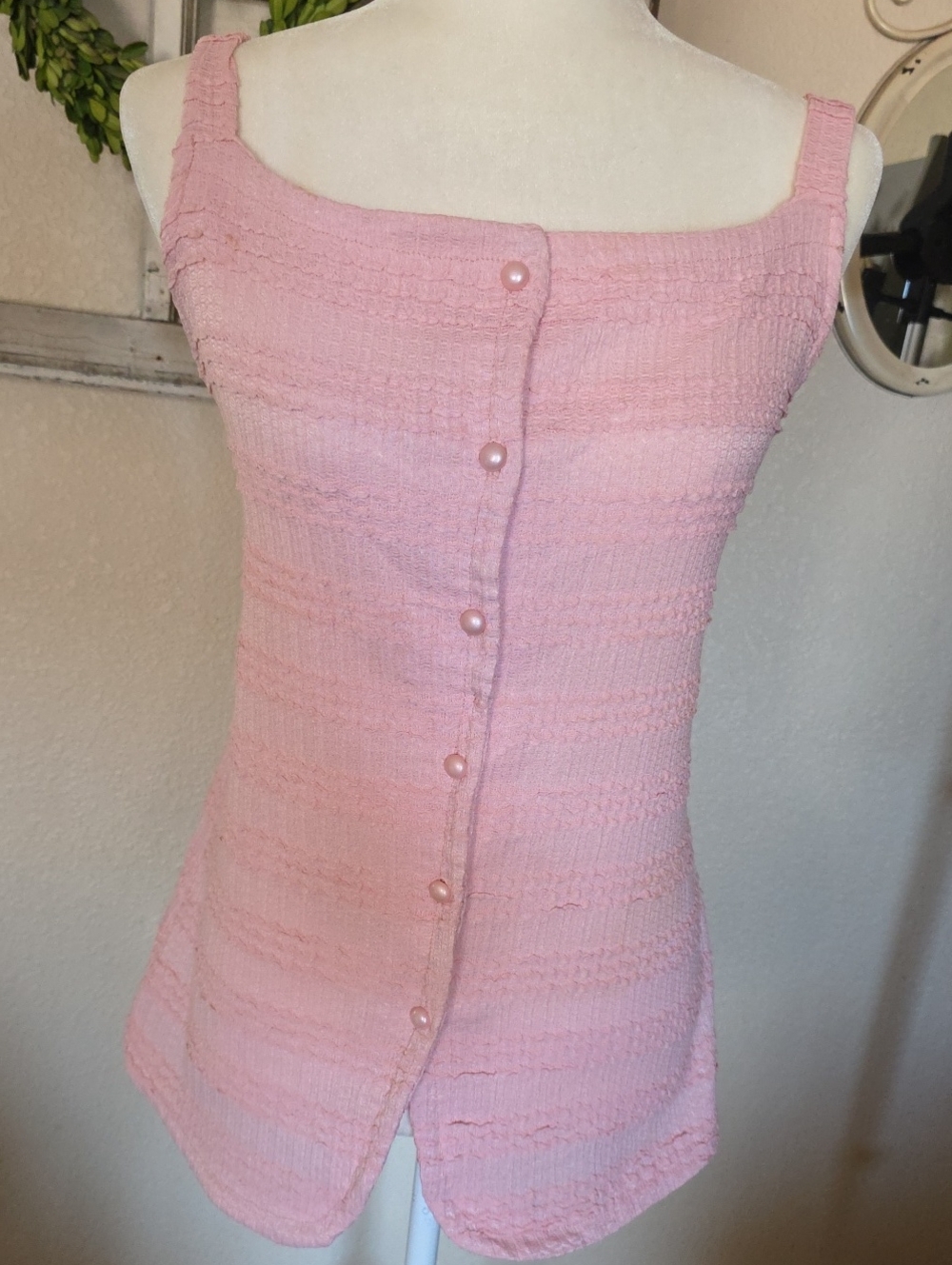 Pearl-Button Pink Knit Tank Top - Picture 1 of 4